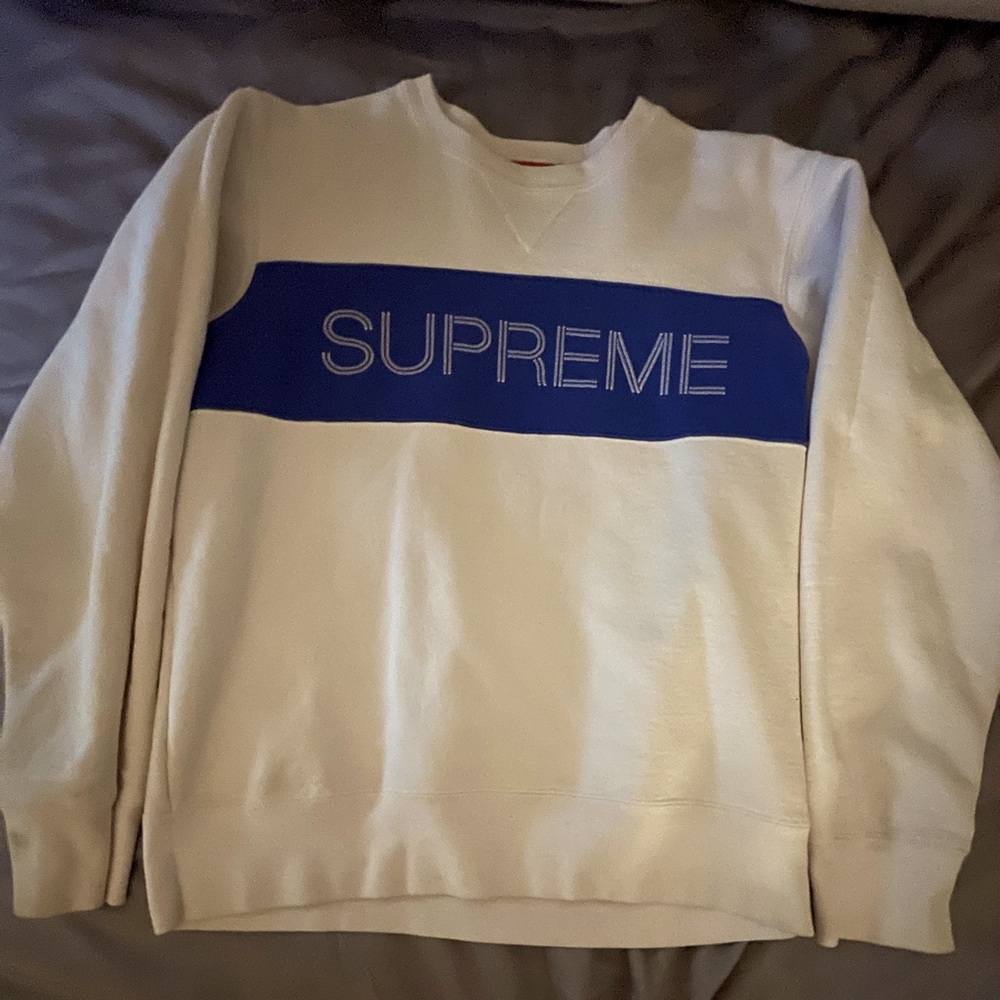 Supreme Men's White Zig Zag Stitch Panel Crewneck
